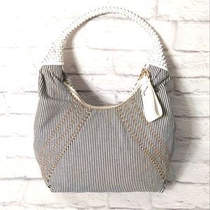 Fendi stripped denim and leather Spy hobo bag